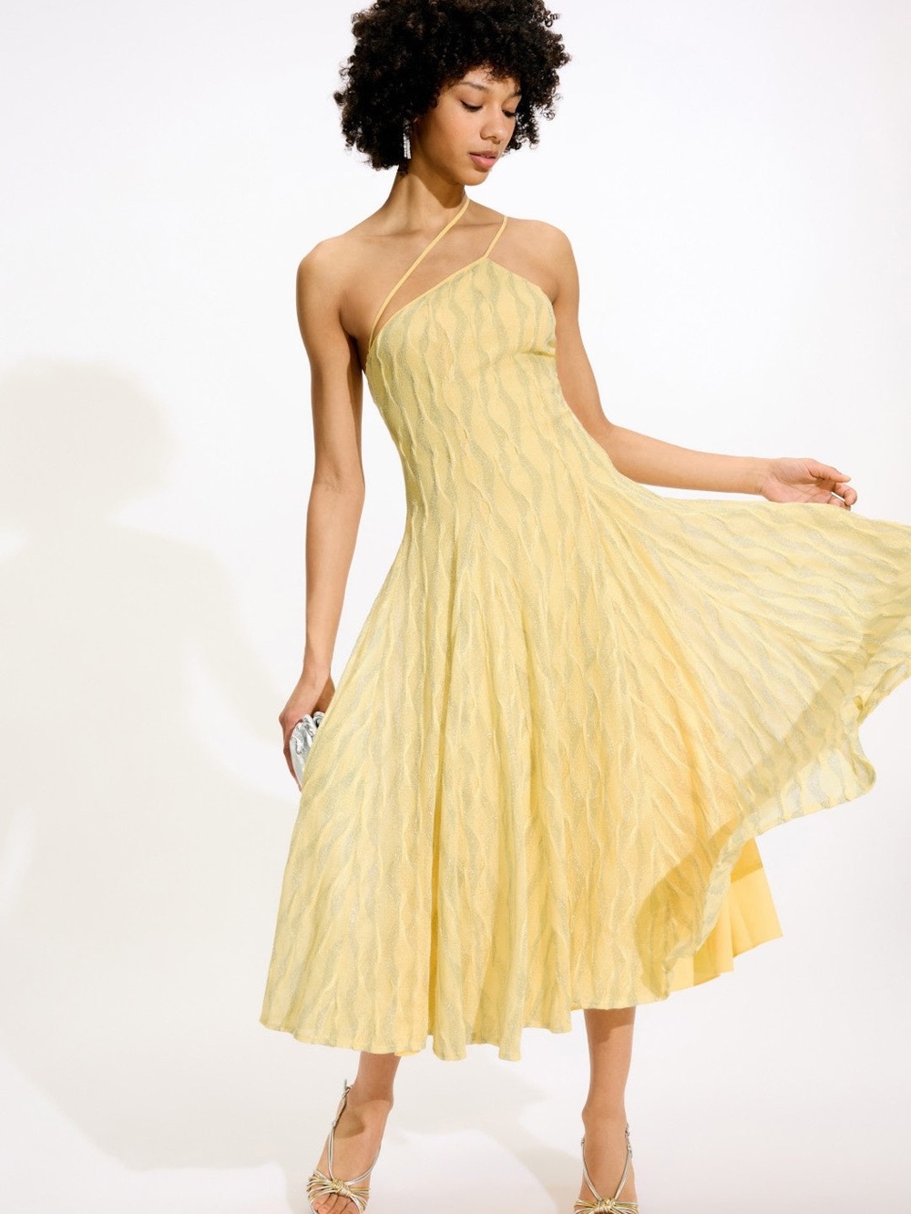 Black Halo Yellow One-Shoulder Midi Dress size L - Picture 7 of 15